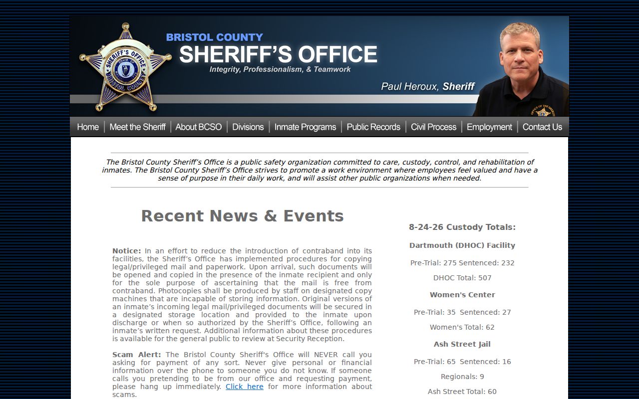 New Bedford residents directory Bristol County Sheriff public records route